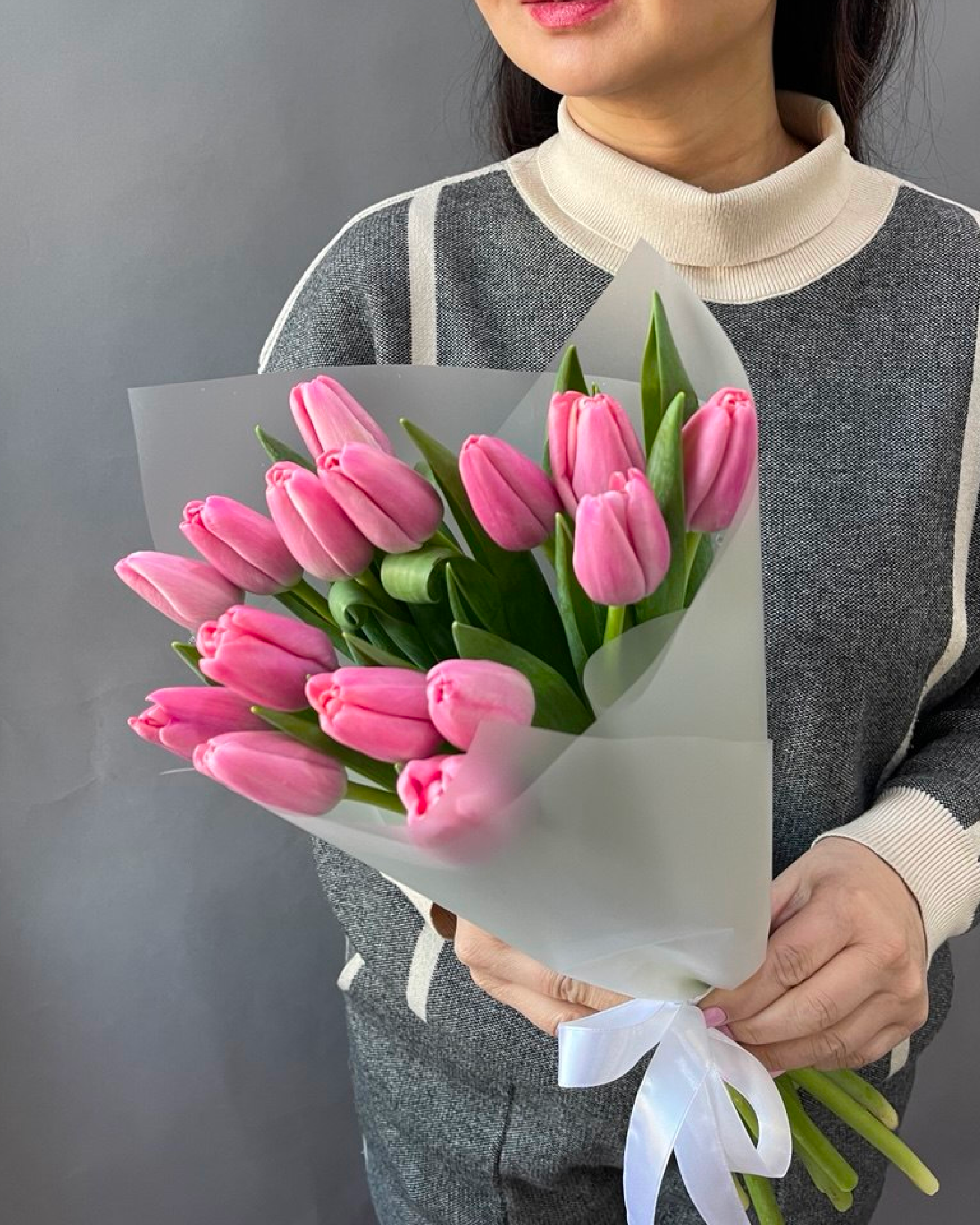 Букет из розовых тюльпанов 15шт. - фото букета
