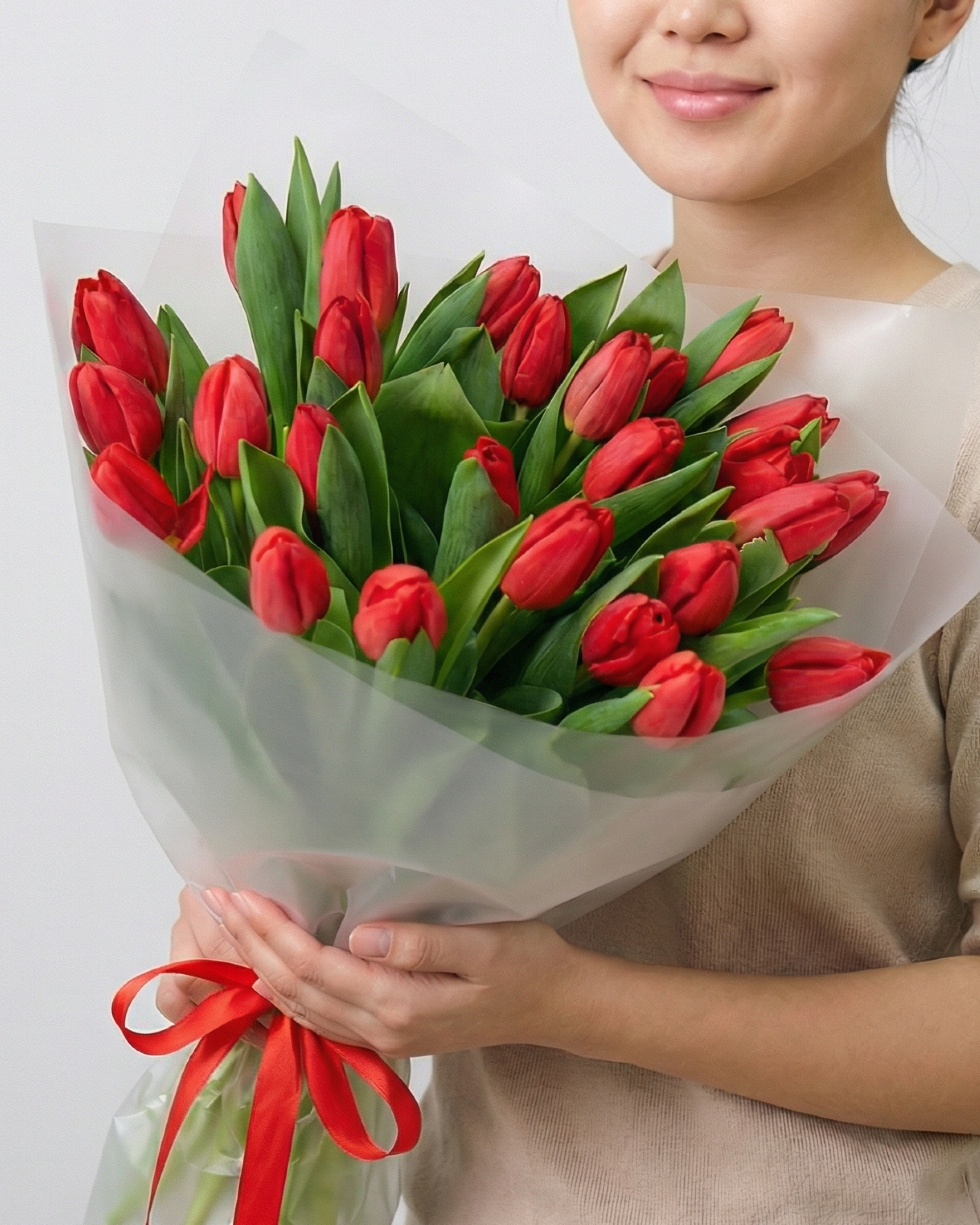 Букет из красных тюльпанов 25шт. - фото букета